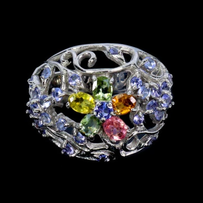 925 Sterling Silver Ring Oval Tourmaline Tanzanite Natural Gemstone Jewelry Sz 9 - Imagem 1 de 4