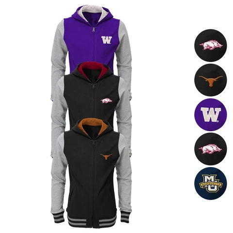 NCAA "Diamond Bezel" Full Zip Varsity Hooded Jacket Collection Youth Girls S-XL Cover