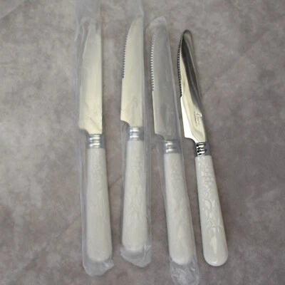 Cuchillos de Cena Gibson Hormiga Blanco Repujado Fruta Plástico Mango 8-1/2" NUEVO Lote de 4 Foto 1 de 4