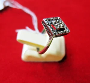 Vintage Marcasite Cocktail Ring 925 Silver Slice Square Cut Size 7 Minimal - Picture 1 of 6