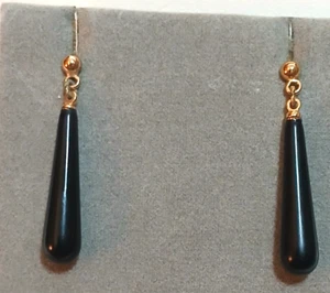 Vintage Ohrringe schwarz Tropfen goldfarben - Bild 1 von 2