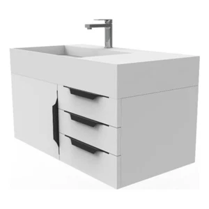 Castello USA Amazon 36" White Wood Floating Vanity with White Top and Black Trim - Picture 1 of 8