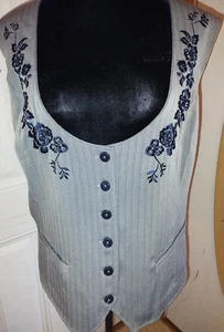 Norton McNaughton Gray & Blue w/Blue Flocked Flowers & Accent Stitching Vest - Picture 1 of 6