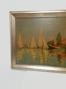 Claude Monet "Regatta at Argenteuil" Framed Canvas Print - Vintage Florentine - Picture 1 of 6