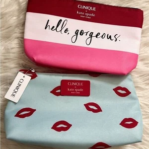 Clinique x Kate Spade Cosmetic Makeup Bag Lot of 2 Lips Hello Gorgeous - Picture 1 of 4
