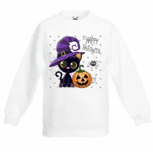 Happy Halloween Cat Cartoon Cute Children's Toddler Kids Sweatshirt Jumper - Picture 1 of 3