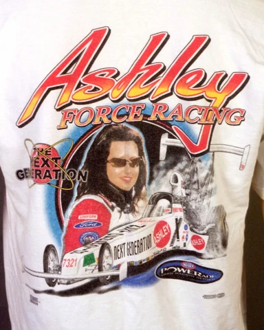 vintage 90s 00s rare Ashley Force Racing T-Shirt 2 Sided NHRA Funny Car sz L Cover
