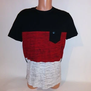Mens T Shirt Black Red Gray Colorblock Short Sleeve New - Picture 1 of 5