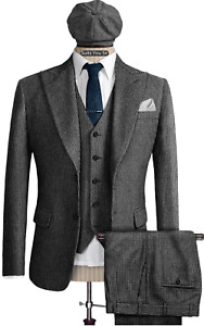 Mens 3 piece suit - Bespoke made to measure -Tweed Houndstooth - Arthur Shelby