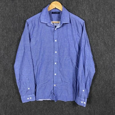 Tommy Hilfiger Mens Large Long Sleeve Button Up Shirt Blue Dot Slim Fit Stretch - Image 1 of 4
