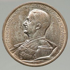 1939 HUNGARY Admiral Miklos Horthy Antique Silver 5 Pengo Hungarian Coin i93385