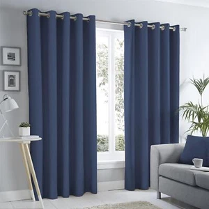 Fusion Sorbonne 100% Cotton Easy Hang Eyelet Curtains Navy Blue - Picture 1 of 8