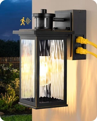 EDISHINE Motion Sensor Outdoor Wall Light with GFCI Outlet, Dusk to Dawn - Image 1 of 4