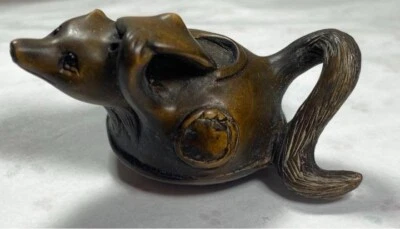 Japanese Tsuge Wood Netsuke – Lucky Tanuki Feng Shui Charm — 第 1/4 张图片