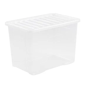 Wham 80L Large Crystal Stacking Plastic Storage Box Container Clear Clip Lid - Picture 1 of 10