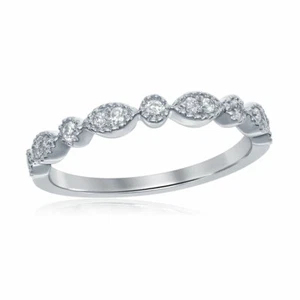 14kt White Gold Womens Round Diamond Milgrain Stackable Band Ring 1/6 Cttw - Picture 1 of 1