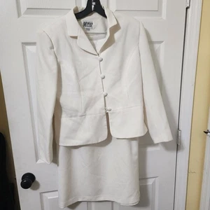 Morgan Miller 2-Piece Set Size 14 Jacket Skirt Suit Cream/Ivory Button & Loop - Picture 1 of 21