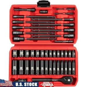 44PCS 1/4 Drive Metric Impact Socket Set W/ Ratchet Extension Nut Driver New - Picture 1 of 10