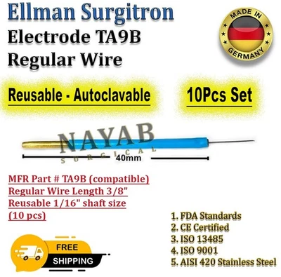 Electrodo Ellman Surgitron TA9B - Longitud de cable regular 3/8"" (10 piezas) reutilizable Foto 1 de 4