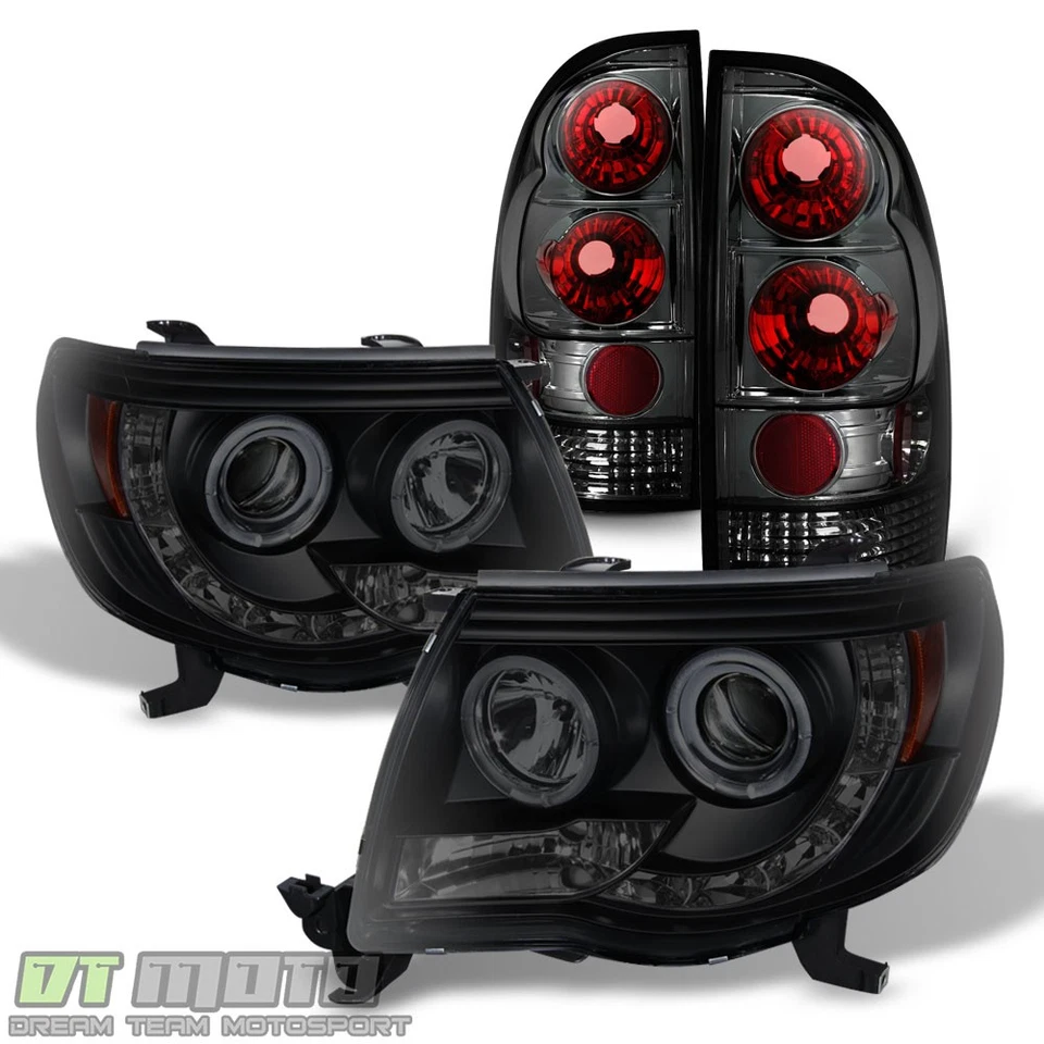 For 2005-2011 Toyota Tacoma Blk Smoke LED Halo Projector Headlights+Tail Lights - Image 1 of 4