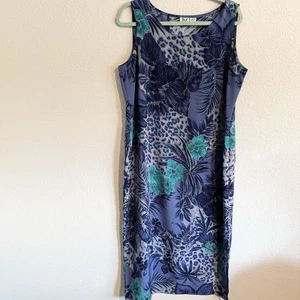 JM Collection Maxikleid blau tropisch ärmellos Tank Größe Large 52" Länge - Bild 1 von 8