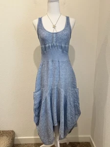 Inzio Magic Denim Light Blue Pocket Dress Lagenlook Asymmetrical Sleeveless Sz S - Picture 1 of 10
