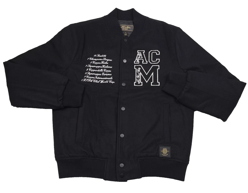 $495 AC Milan 1899 Chaqueta Coach Negra Frontal A Presión Mezcla Lana Para Hombre Talla Grande Foto 1 de 4