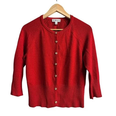 Cárdigan pequeño St John Sport para mujer rojo vintage mezcla de lana dorado plateado tejido Foto 1 de 4
