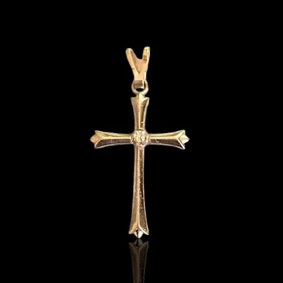 Colgante Cruz Oro 10k Diamante Chip Acento Gótico Vintage Estilo Gótico  Foto 1 de 4