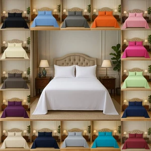 Flat Sheet Bed Sheets 100% Poly Cotton Percale Single Double King or Pillow Case - Picture 1 of 97
