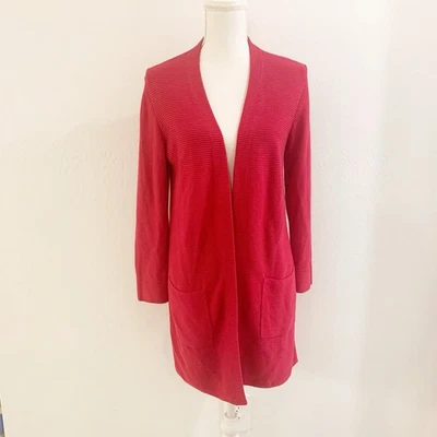 Cárdigan Nic+Zoe Rojo Tejido Bolsillos Frente Abierto Talla S Longitud Media Usado en Excelente Condición Foto 1 de 4