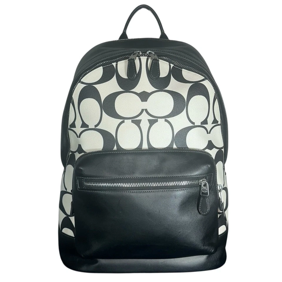 Coach men CO920 west Backpack Black & Chalk white Canvas signature Print Leather - Image 1 of 4