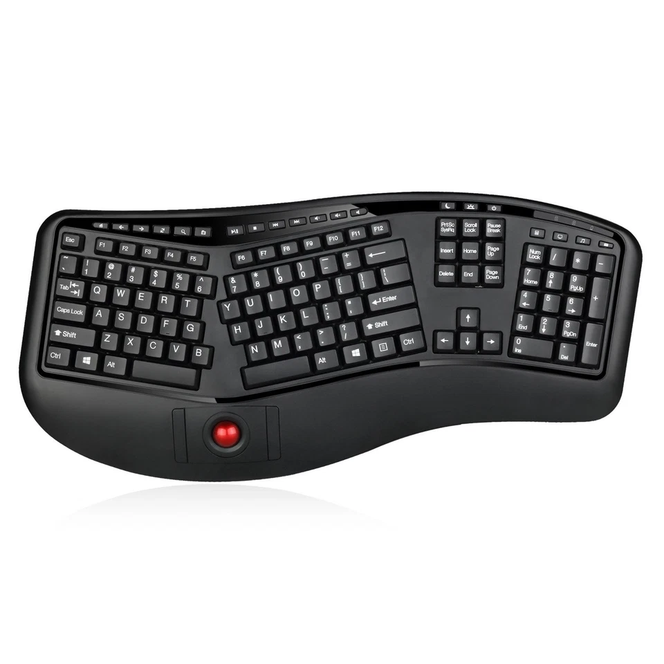 Adesso WKB3500UB 2.4ghz Wireless Ergonomic Trackball Keyboard