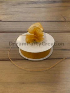 7/8" (GOLD) Plain Organza PULL RUFFLED BOW Ribbon 25 Yds - Picture 1 of 1