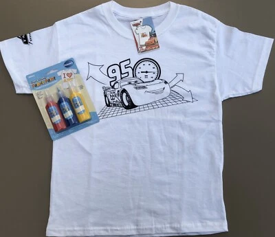 Boys Small CARS LIGHTNING McQUEEN Simplicity Coloring T-Shirt + Fabric Paints - Image 1 of 4