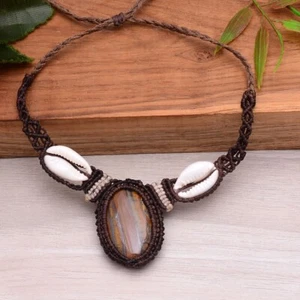 Heilung Natürlich Tigerauge Kauri Muschel Boho Makramee Edelstein Handmade Kette - Bild 1 von 6