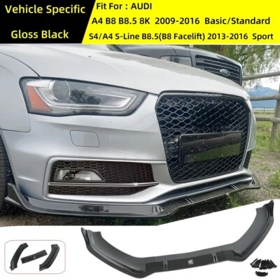 For 09-16 AUDI A4 B8 B8.5 / 13-16 S4 A4 S-Line B8.5 Front Lip Splitter Gloss BLK Foto 1 de 4
