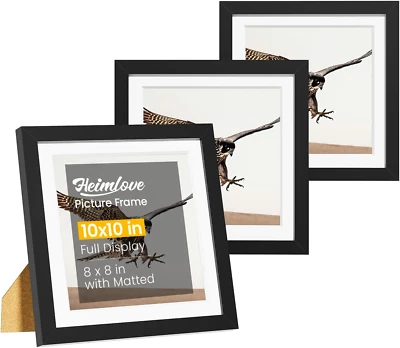 10X10相框3件套带垫子显示8X8图片,塑料黑色照片 — 第 1/4 张图片