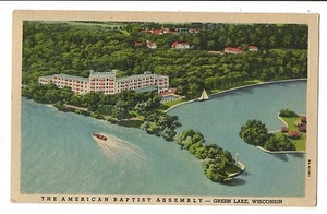 Vintage Postkarte Green Lake WI American Baptist Assembly Luftaufnahme Leinen - Bild 1 von 4