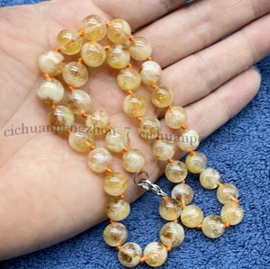 Genuine Natural Yellow Citrine Quartz Crystal 8/10mm Round Bead Necklace 14-36'' - Picture 1 of 6