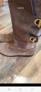 Jimmy Choo Brown Suede Toggle Boots Missing A Plate On Back Fur Lined Size 39 - Picture 1 of 9