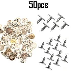 17mm Hammer On Jeans Buttons Metal Finish Denim Jacket Trousers Replacement - Picture 1 of 12