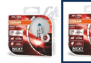 COPPIA LAMPADE OSRAM H1 NIGHT BREAKER LASER 12V 55W 64150NL-HCB +150% LUMINOSITA - Imagen 1 de 9