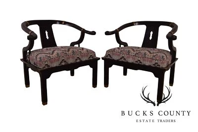 Par de sillones herradura estilo asiático lacados negros Mid Century Foto 1 de 4