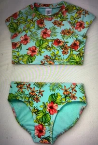 🌺 ART CASS Girl's Floral PRINT SHORT SEEVE 2-Piece Swim Set UPF50+🆕XS4/5 - Picture 1 of 5