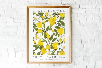 Flor amarilla Jessamine, estado de Carolina del Sur, impresión de póster, decoración de pared Foto 1 de 4