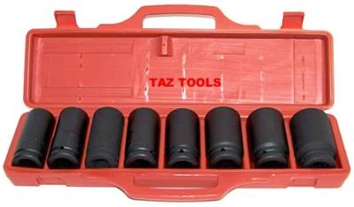 9 pc 3/4" Drive Deep Air Impact Socket Set Metric Axle Nut sockets 6 Points Tool - Image 1 of 2