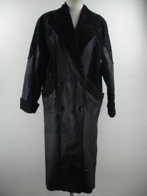 Abrigo largo de cuero negro Wilson de colección de los años 80 para mujer talla S de cachemira trinchera de gran tamaño Foto 1 de 4