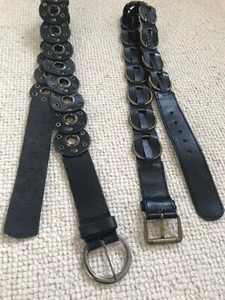 2 x Black Leather Circle Belt Metal / studs vintage size small - Picture 1 of 24