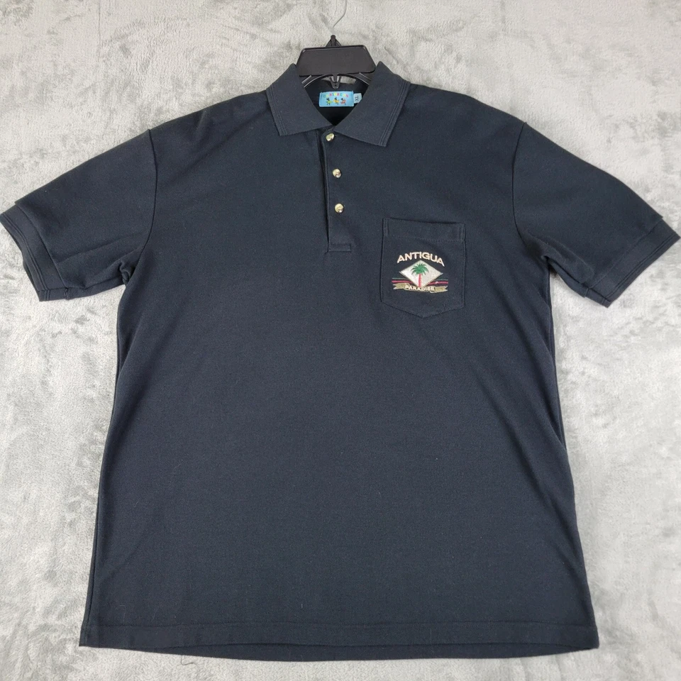 Antigua Paradise Souvenir Polo Shirt Mens XL Black Antigua by Caribbean - Image 1 of 4